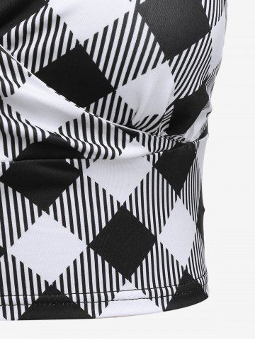 Plus Size Plaid Backless Chains Surplice Crop Top (Adjustable Strap)