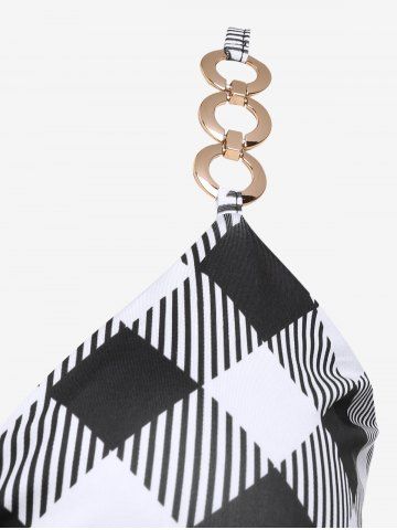 Plus Size Plaid Backless Chains Surplice Crop Top (Adjustable Strap)