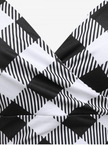 Plus Size Plaid Backless Chains Surplice Crop Top (Adjustable Strap)