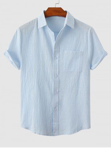 Chemise de Base Simple en Couleur Unie avec Poche en Avant Design - LIGHT BLUE - XS