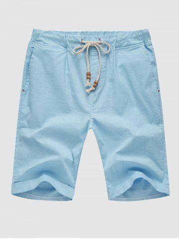 Cotton and Linen Textured Breathable Casual Shorts - LIGHT BLUE - XL