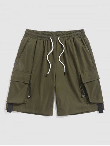 Plain Color Multi-pockets Design Cargo Shorts - DEEP GREEN - XS