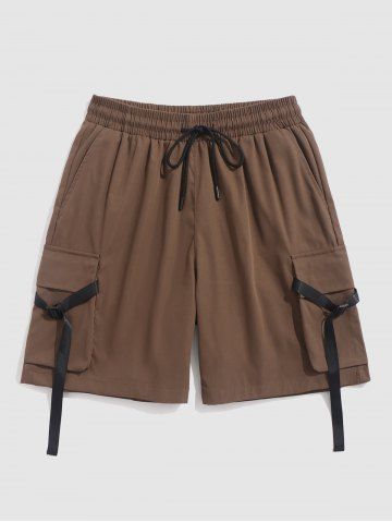 Multi Pocket Braid Belt Design Cargo Shorts - DEEP COFFEE - XS