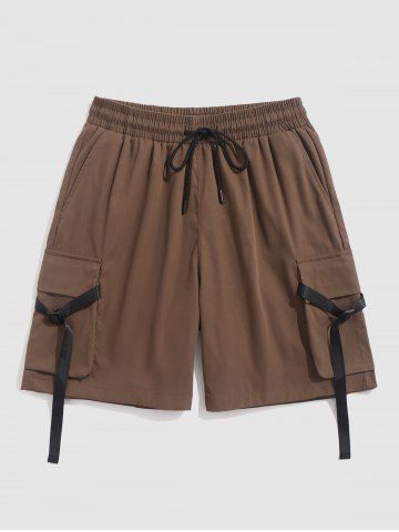 Multi Pocket Braid Belt Design Cargo Shorts - DEEP COFFEE - L