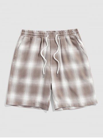 Gingham Drawstring Pocket Shorts - COFFEE - M