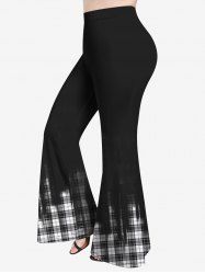 Plus Size 3D Ink Painting And Checkered Print Flare Pants -  
