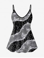 Plus Size Light Beam Butterfly And Leopard Printed Cold Shoulder T-Shirt -  
