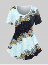 T-shirt Vintage Floral Imprimé de Grande Taille - Bleu clair 5x | US 30-32
