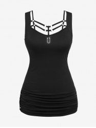 Gothic Rings Grommets Ruched Strappy Tank Top -  