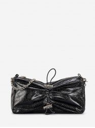 Toggle Drawstring Ruched Zippered Chain Strap Shoulder Bag -  