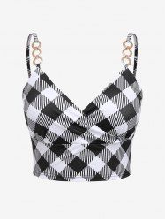 Haut Court Cache-Coeur à Carreaux à Chaîne à Dos Nu Grande Taille (Réglable) - Noir 2X | US 18-20