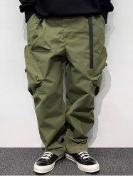 Pantalon Parachute Cargo Coupe-vent Bouclé Ceinturé en Couleur Unie - Vert XL