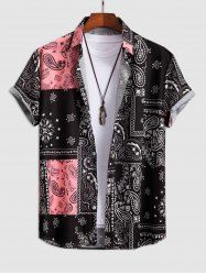 Chemise Style Ethnique Motif de Cachemire à Imprimé Fleuri à Manches Courtes Pour Homme - Noir XL