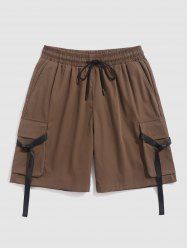 Short Cargo Tressé Ceinturé avec Multi-Poches - Café profond L
