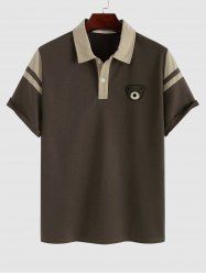Colorblock Cartoon Bear Decor Polo Collared T Shirt -  