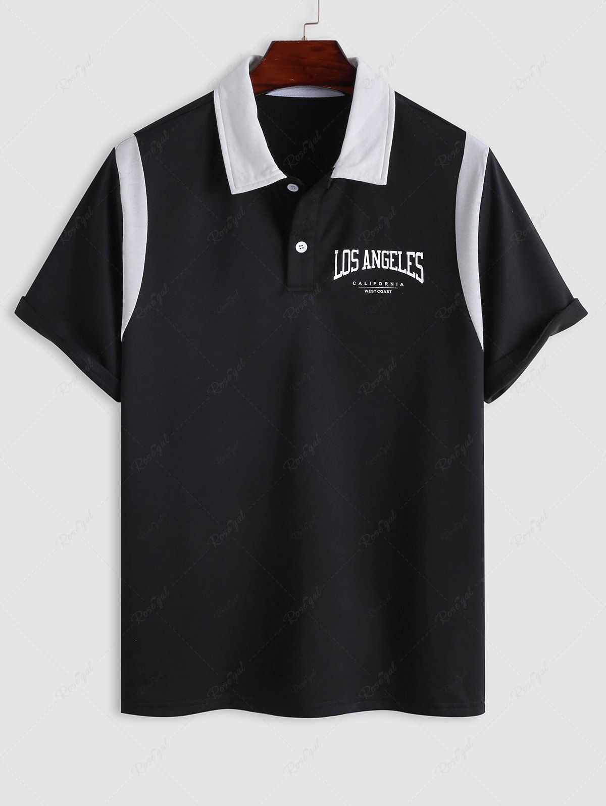 Trendy College Style LOS ANGELES Letter Pattern Polo Collared T-shirt  