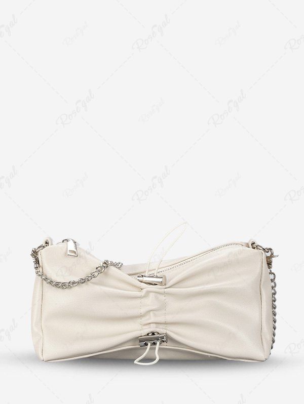 Fashion Toggle Drawstring Ruched Zippered Chain Strap Shoulder Bag  