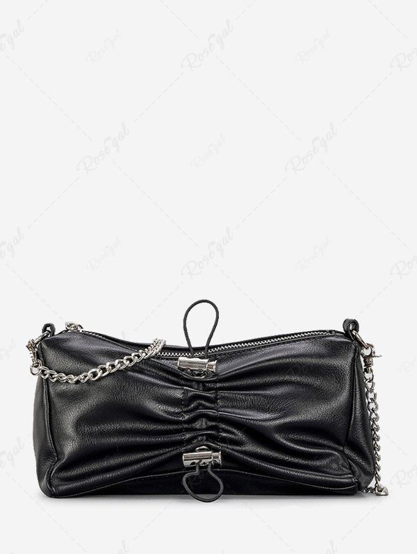 Online Toggle Drawstring Ruched Zippered Chain Strap Shoulder Bag  