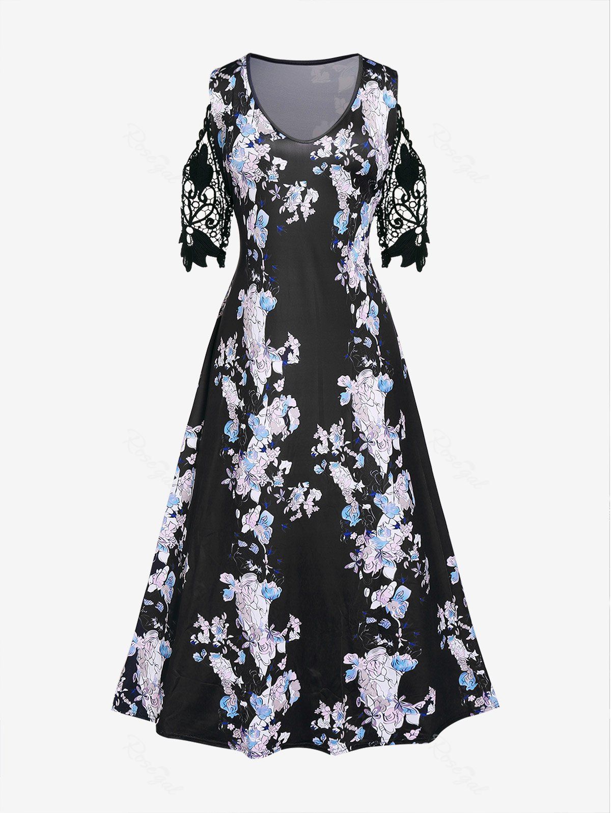 Shops Plus Size Floral Lace Sleeves Cold Shoulder Maxi Dress  