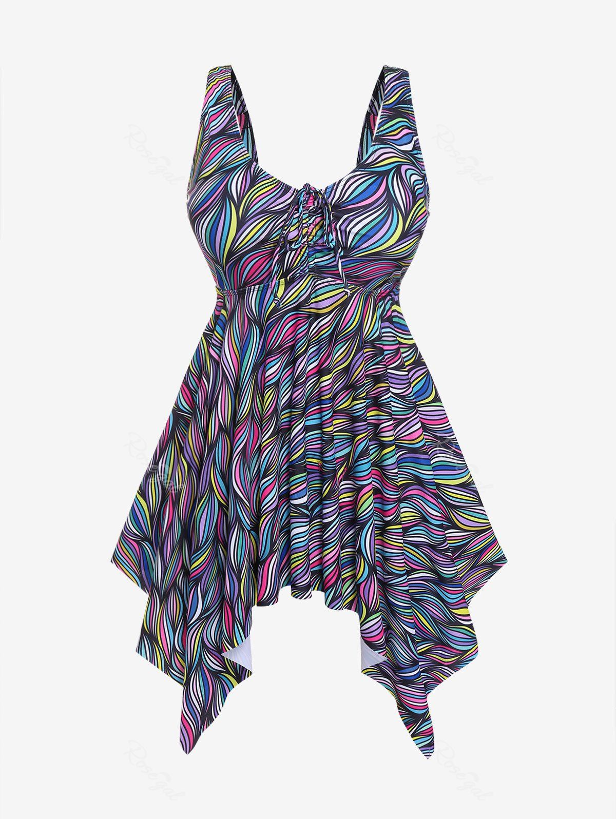 Shops Plus Size Abstract Printed Cinched Ruched Padded Tankini Swimsuit  