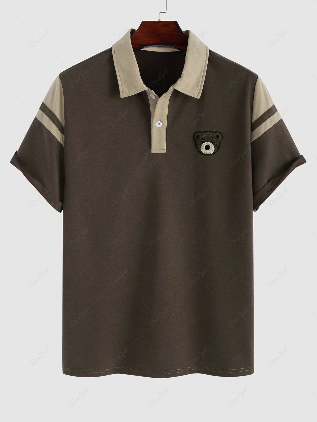 Fancy Colorblock Cartoon Bear Decor Polo Collared T Shirt  