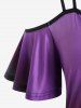 Flower Print Ombre Color Cold Shoulder Tee and Cutout Pull On Capri Pants Plus Size Outfits -  