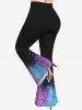 3D Color Beam Printed Shoulder Lace Tank Top and Bell Bottom Pants Plus Size Matching Set -  