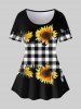 Sunflowers Checkered Print Raglan Sleeves Tee and Capri Leggings Plus Size Outfits -  
