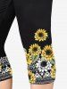 Sunflowers Checkered Print Raglan Sleeves Tee and Capri Leggings Plus Size Outfits -  