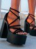 Wide Feet Platform Strappy High Heeled Sandals -  