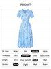 Robe Portefeuille Mi-Longue Ligne A Fleur Imprimée Manches Courtes à Col V - Bleu clair M