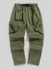 Pantalon Parachute Cargo Coupe-vent Bouclé Ceinturé en Couleur Unie - Vert XL