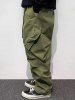 Buckle Belt Solid Color Windbreaker Cargo Parachute Pants -  