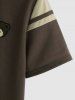 Colorblock Cartoon Bear Decor Polo Collared T Shirt -  