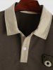 Colorblock Cartoon Bear Decor Polo Collared T Shirt -  