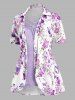 Contrast Colorblock Butterfly Flower Print Lattice Strap Turn Down Collar Faux Twinset T Shirt -  