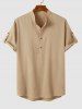 Half Button Roll Up Sleeves Popover Shirt With Drawstring Shorts Two Piece Set -  