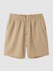 Half Button Roll Up Sleeves Popover Shirt With Drawstring Shorts Two Piece Set -  