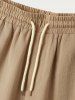 Half Button Roll Up Sleeves Popover Shirt With Drawstring Shorts Two Piece Set -  