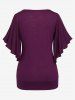 Plus Size Ruched Heart Buckle Surplice Butterfly Sleeves T-shirt -  