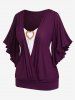 Plus Size Ruched Heart Buckle Surplice Butterfly Sleeves T-shirt -  