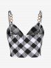 Haut Court Cache-Coeur à Carreaux à Chaîne à Dos Nu Grande Taille (Réglable) - Noir 2X | US 18-20