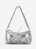 Metallic Toggle Drawstring Ruched Zippered Chain Strap Shoulder Bag -  