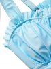 Plus Size Vacation Sunflower Mesh Bowknot Pastel Color Ruffle Tankini Swimsuit -  