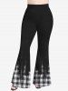 Plus Size 3D Ink Painting And Checkered Print Flare Pants -  