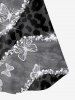 Plus Size Light Beam Butterfly And Leopard Printed Cold Shoulder T-Shirt -  
