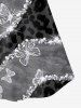 T-shirt Léopard Lumière et Papillon Imprimés à Epaule Dénudée de Grande Taille - Noir 5x | US 30-32