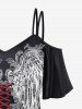 Gothic 3D Lace-up Wings Print Cold Shoulder Top -  