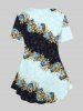 T-shirt Vintage Floral Imprimé de Grande Taille - Bleu clair 5x | US 30-32