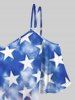 T-shirt Imprimé Drapeau Américain à Épaules Nues Grande Taille - Bleu 5x | US 30-32
